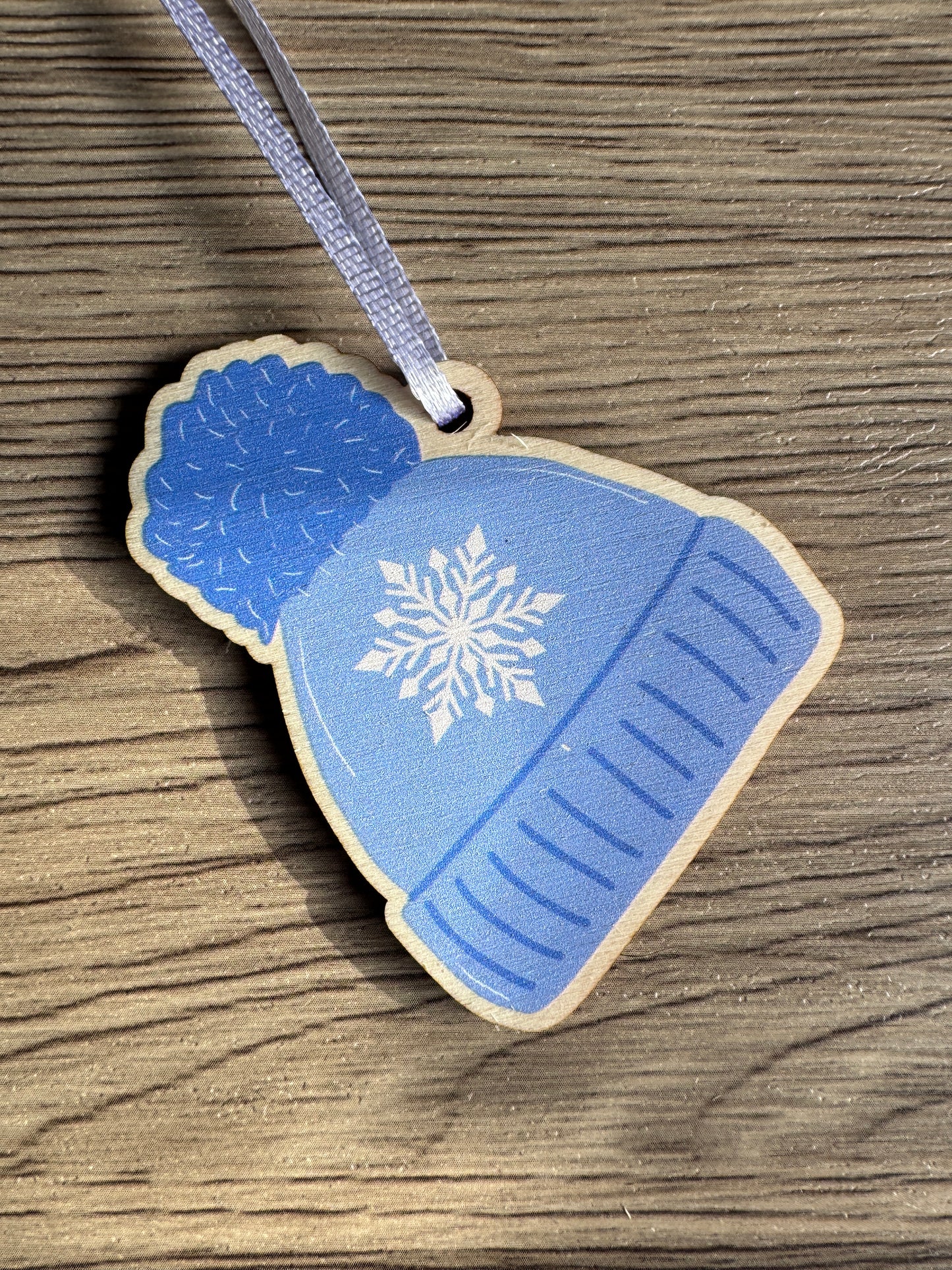 Wooden Christmas Decorations, Boxed set of 4 Winter Woollies designs