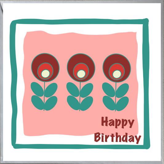 Red Flower Design Birthday Card