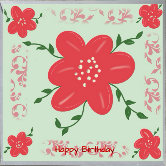 Red Flower Design Birthday Card