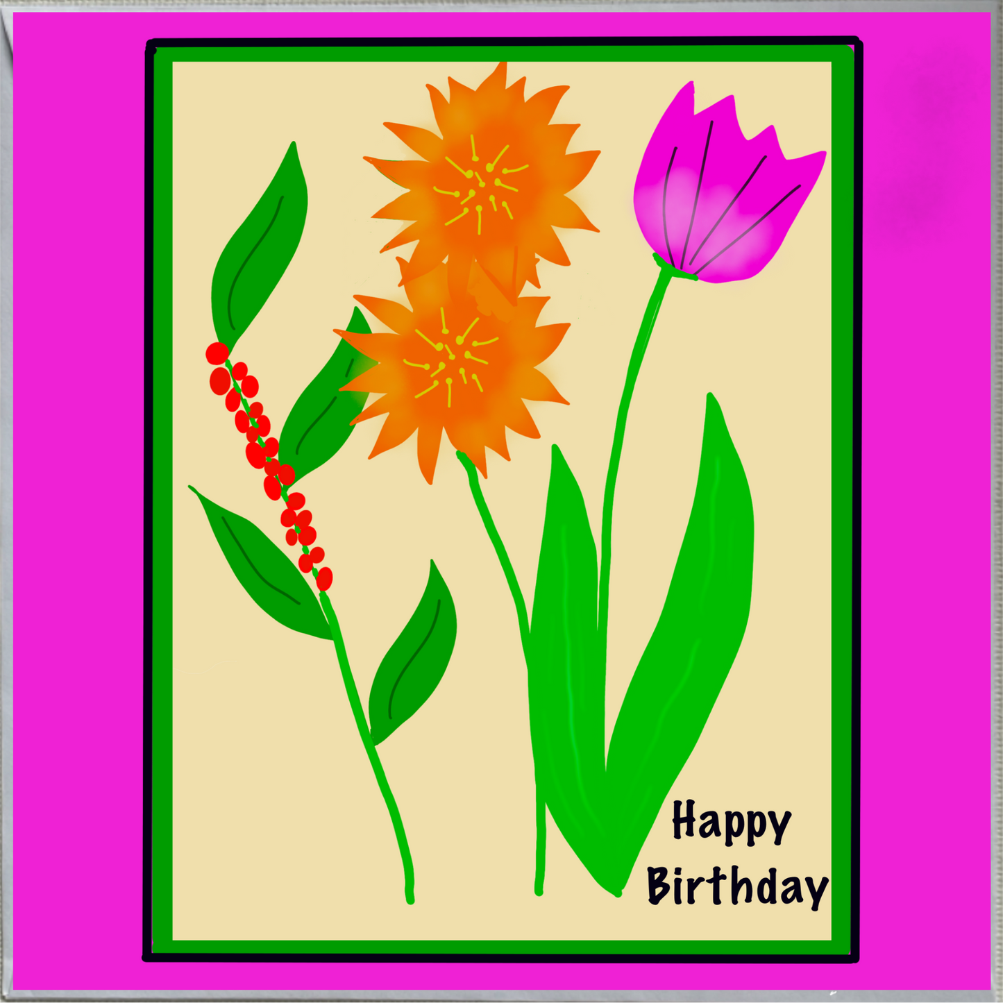 Pink Floral Design Birthday Card