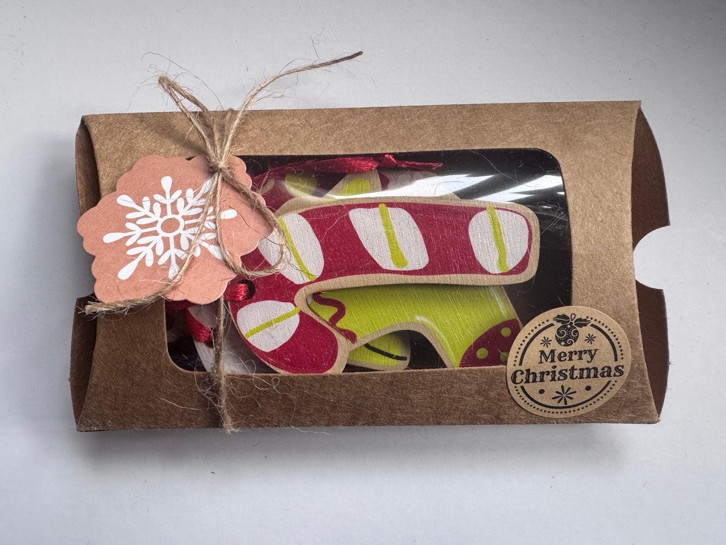 Wooden Christmas Decorations, Boxed set of 4 Cookie designs