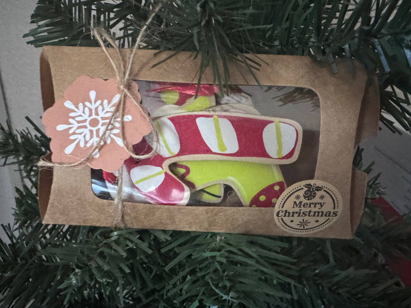 Wooden Christmas Decorations, Boxed set of 4 Cookie designs