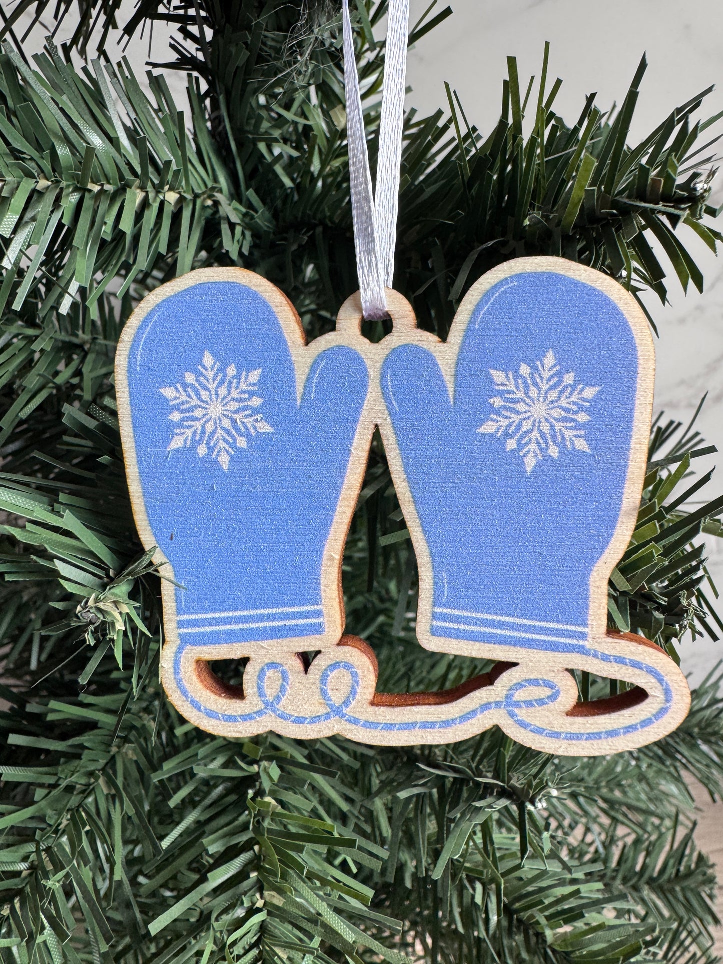 Wooden Christmas Decorations, Boxed set of 4 Winter Woollies designs
