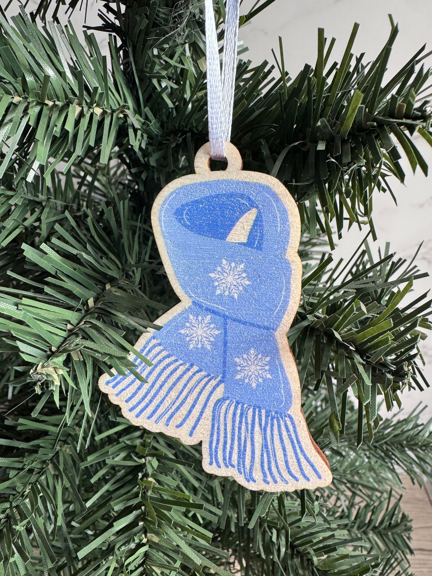 Wooden Christmas Decorations, Boxed set of 4 Winter Woollies designs