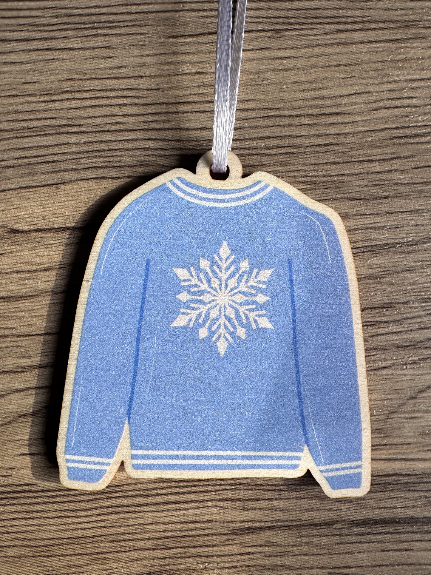 Wooden Christmas Decorations, Boxed set of 4 Winter Woollies designs