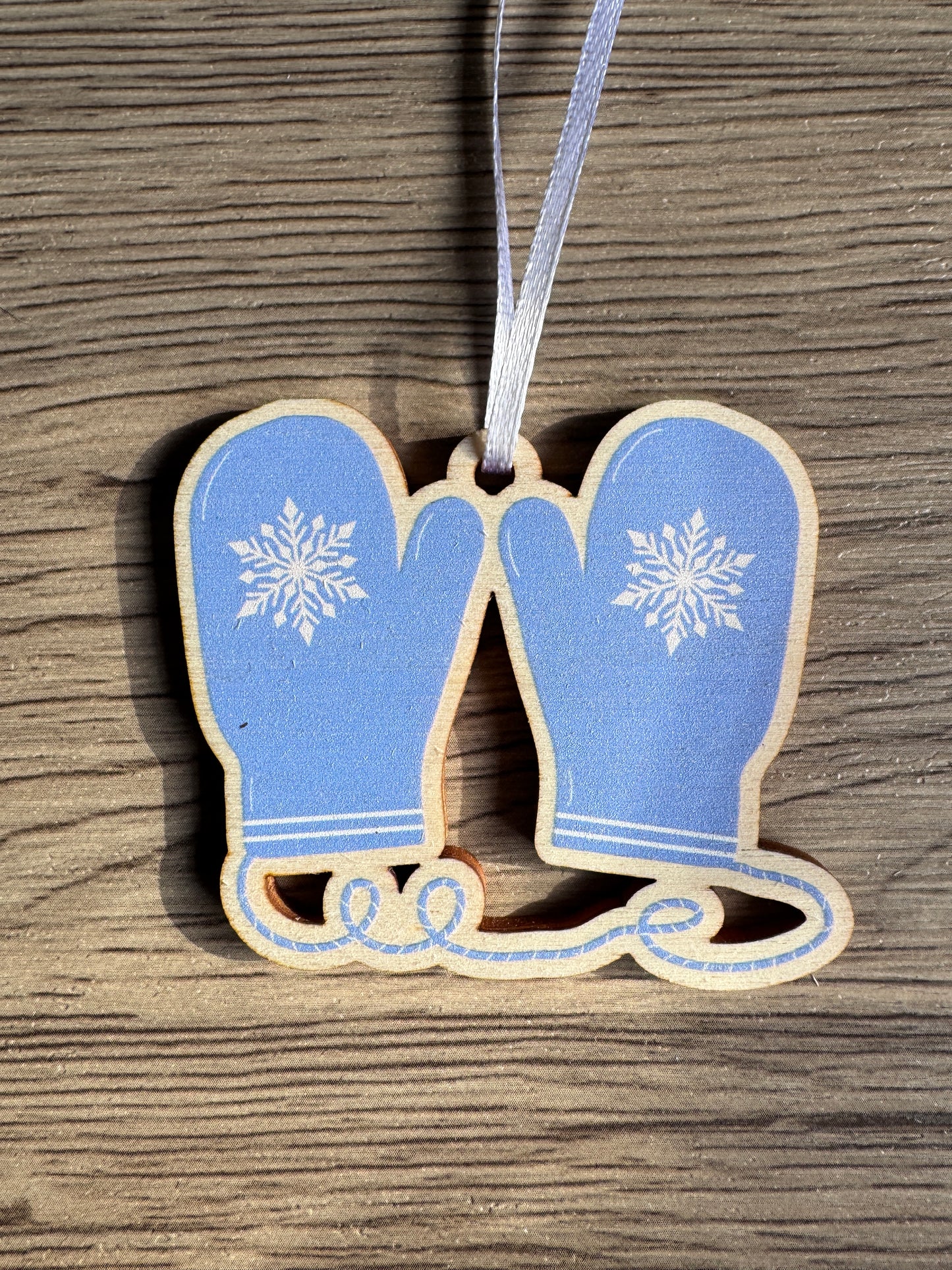 Wooden Christmas Decorations, Boxed set of 4 Winter Woollies designs