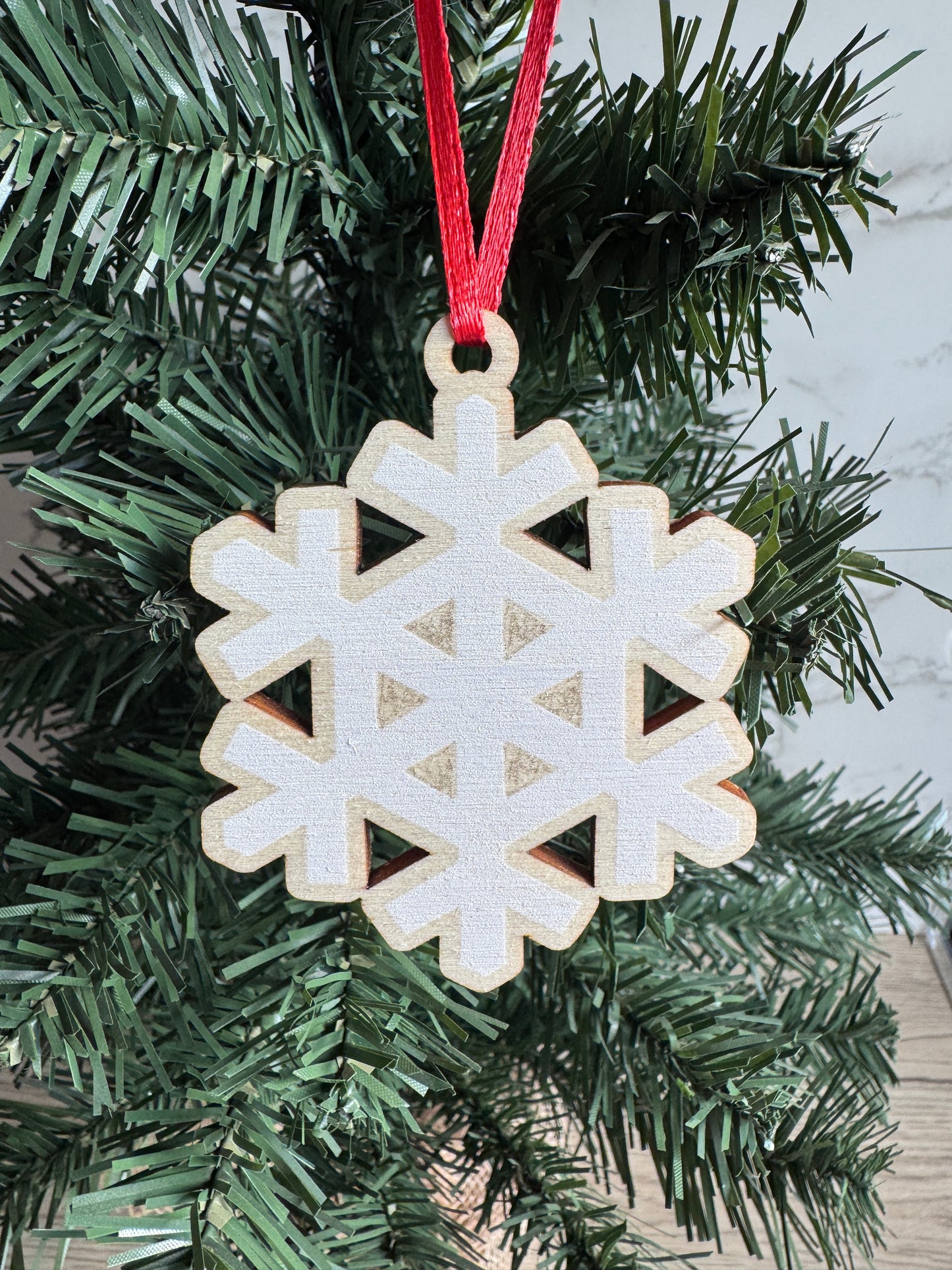 Wooden Christmas Decorations, Boxed set of 4 Christmas designs