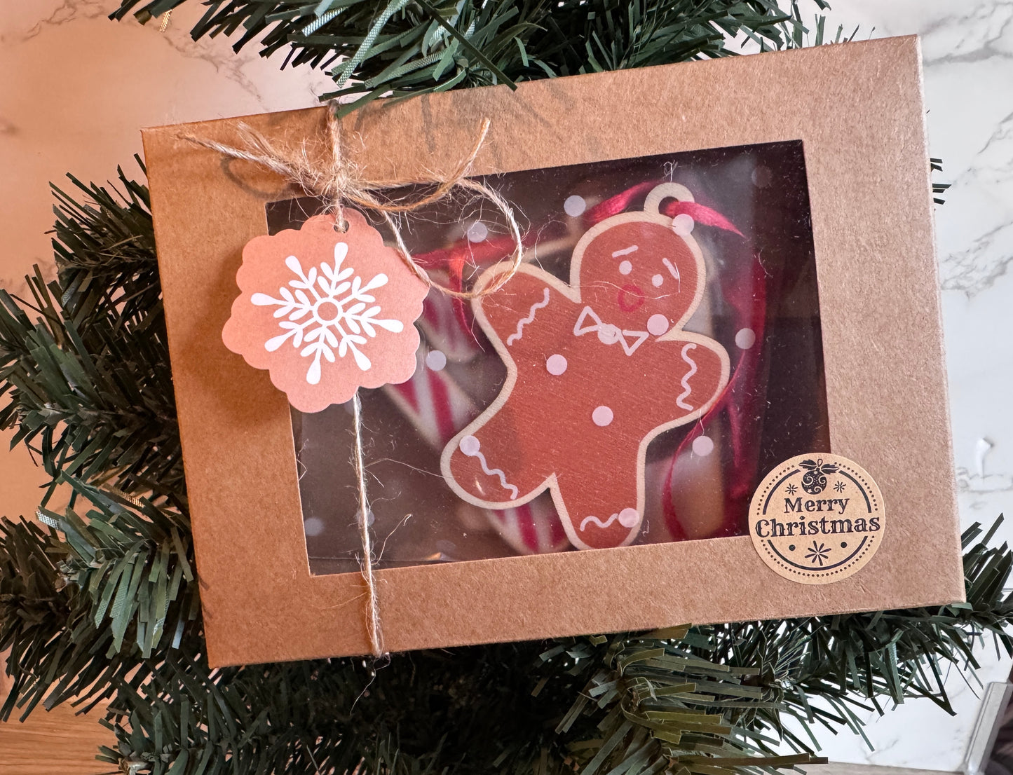 Wooden Christmas Decorations, Boxed set of 4 Christmas designs