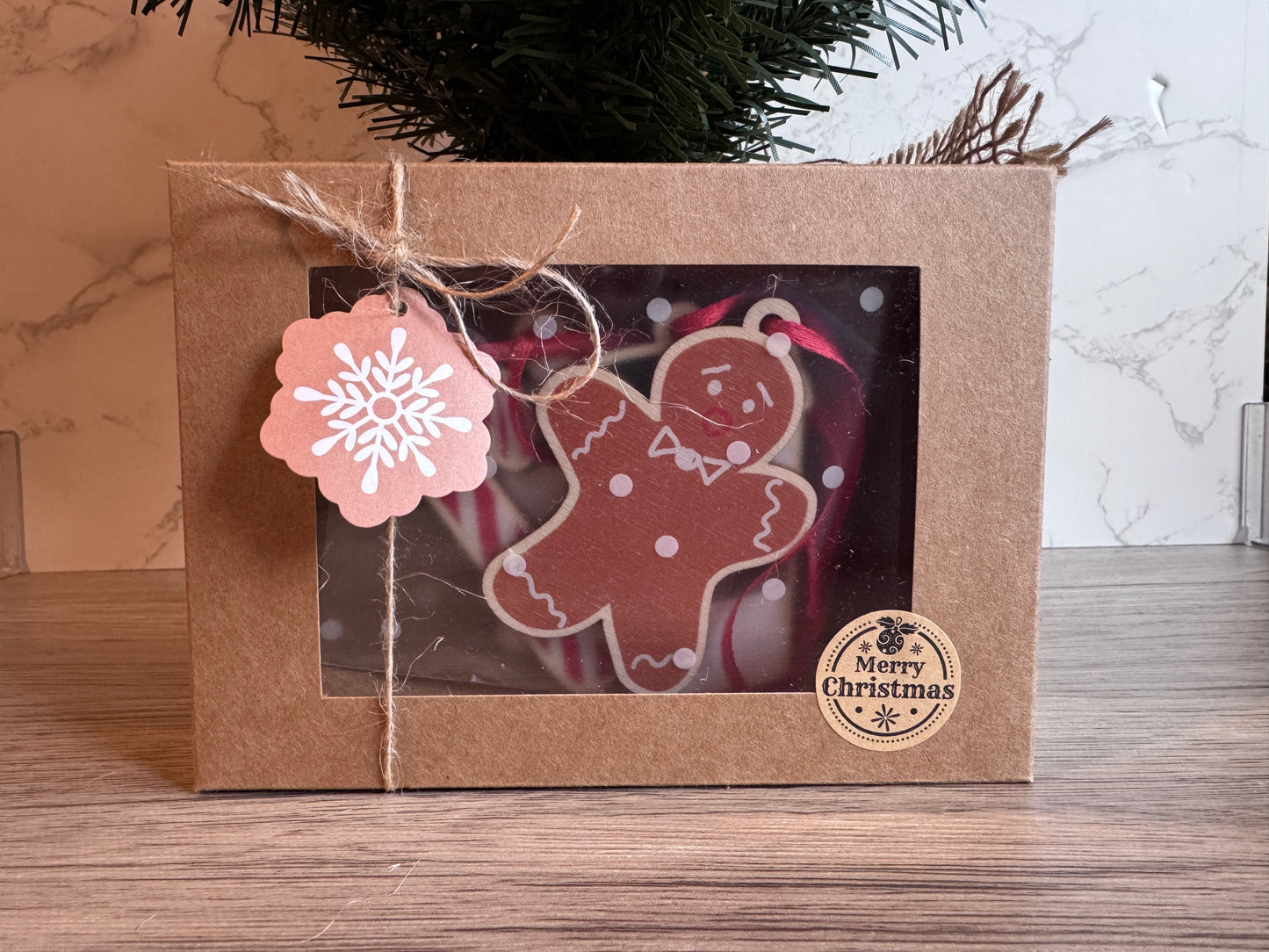 Wooden Christmas Decorations, Boxed set of 4 Christmas designs