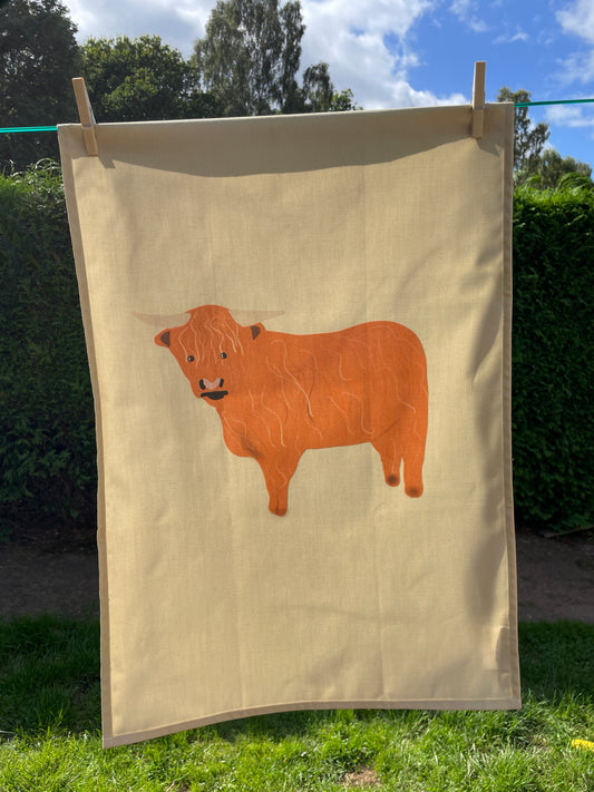 Highland Cow Design 100% Cotton Tea Towel